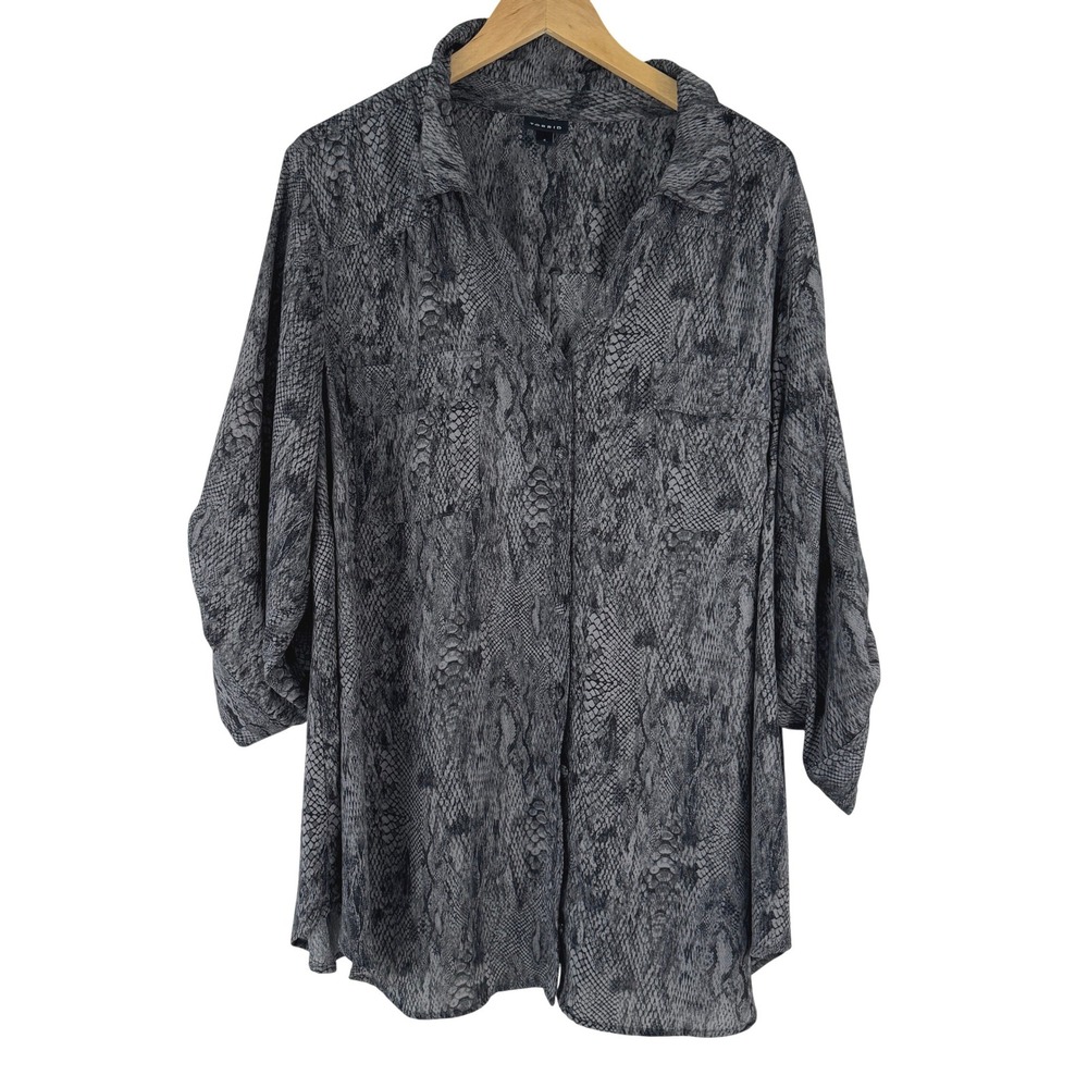 Torrid Grey Snakeskin Print Georgette Button Down Blouse Plus 4 4X 3/4 Sleeve